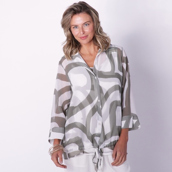 Wynnelayers Tops - WYNNELAYERS Brush Stroke Printed Chiffon Top